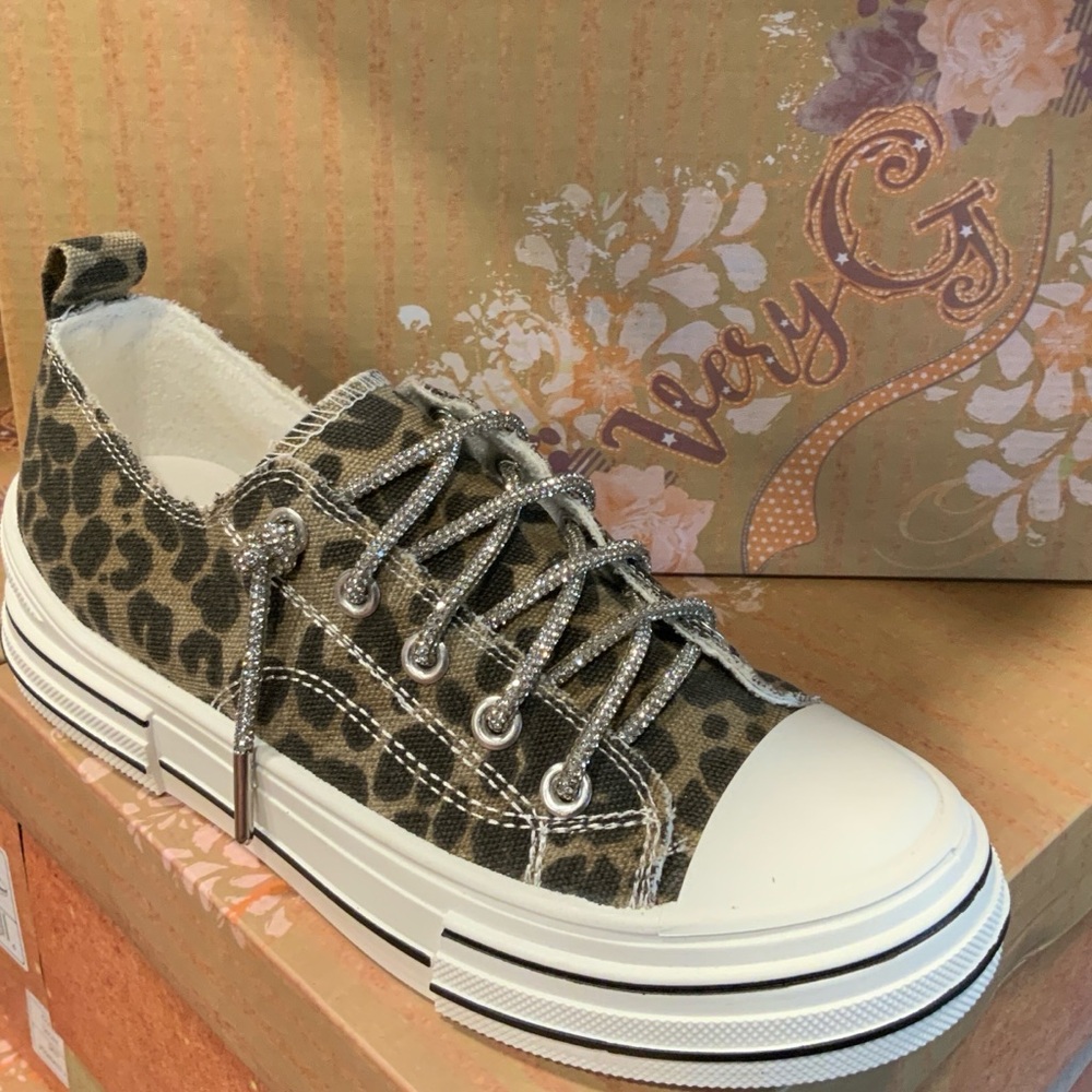 Very G Leopard Print Platform Canvas Sneaker in Tan and Black